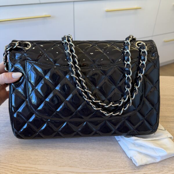Chanel Patent Quilted Jumbo Double Flap Navy