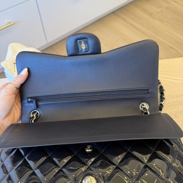Chanel Patent Quilted Jumbo Double Flap Navy