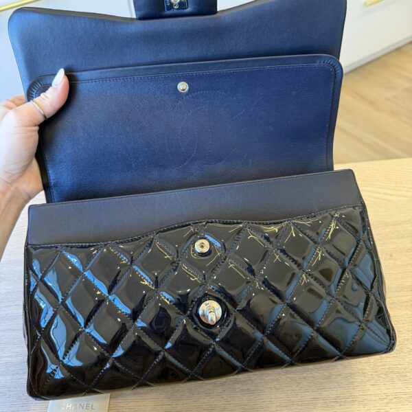 Chanel Patent Quilted Jumbo Double Flap Navy