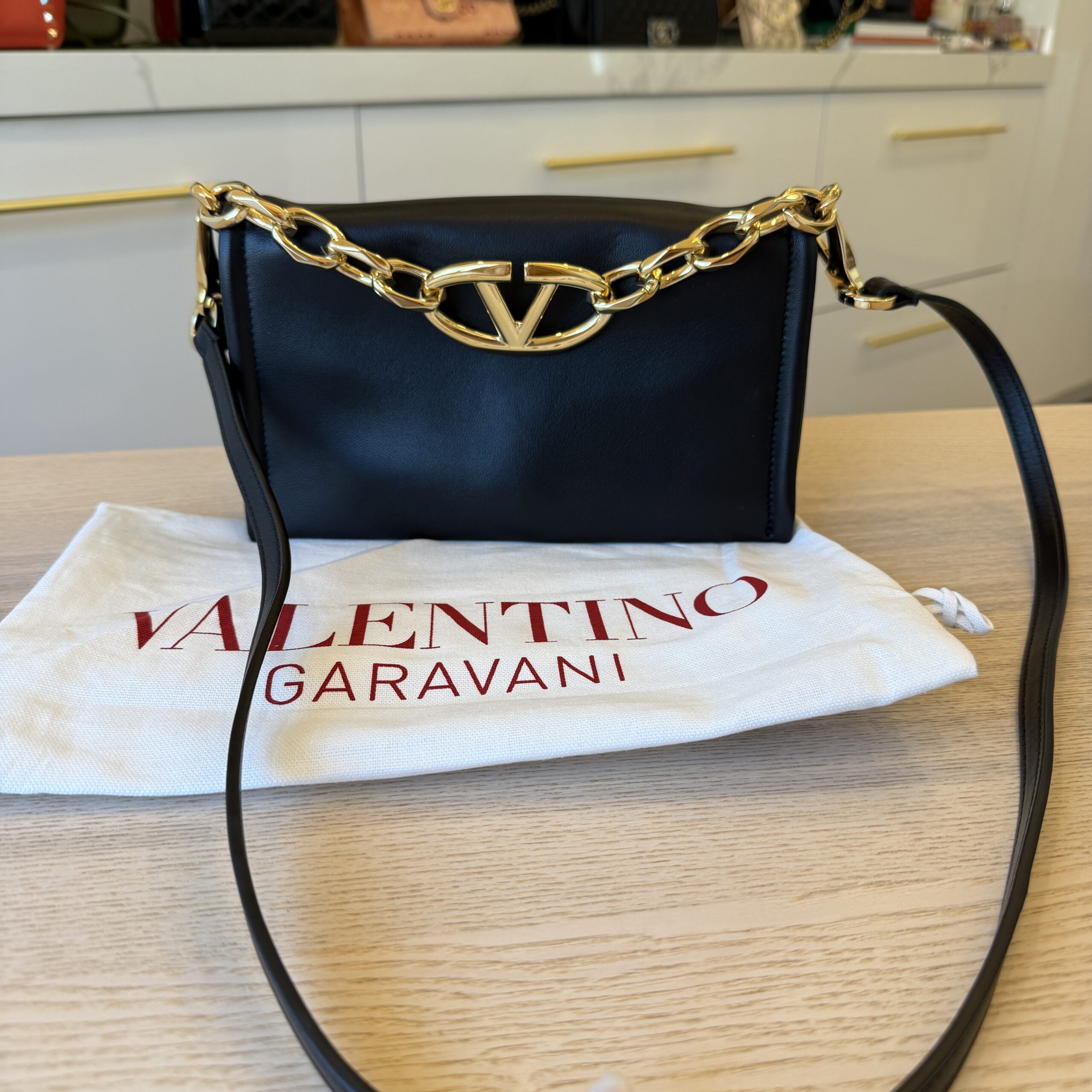 Valentino Garavani VLogo Chain Clutch Bag in Nappa Leather Black