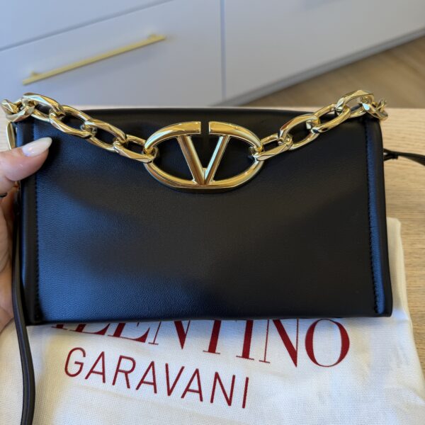 Valentino Garavani VLogo Chain Clutch Bag in Nappa Leather Black