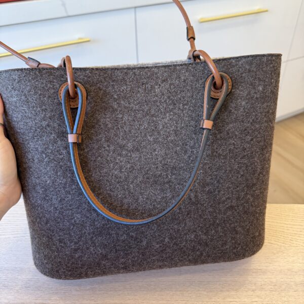 LOEWE Felt Calfskin Small Anagram Square Basket Tote Brown Tan