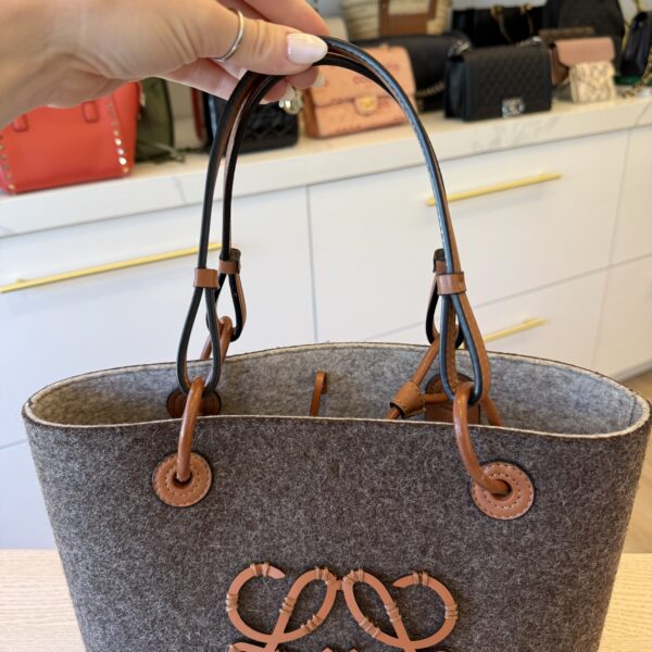 LOEWE Felt Calfskin Small Anagram Square Basket Tote Brown Tan