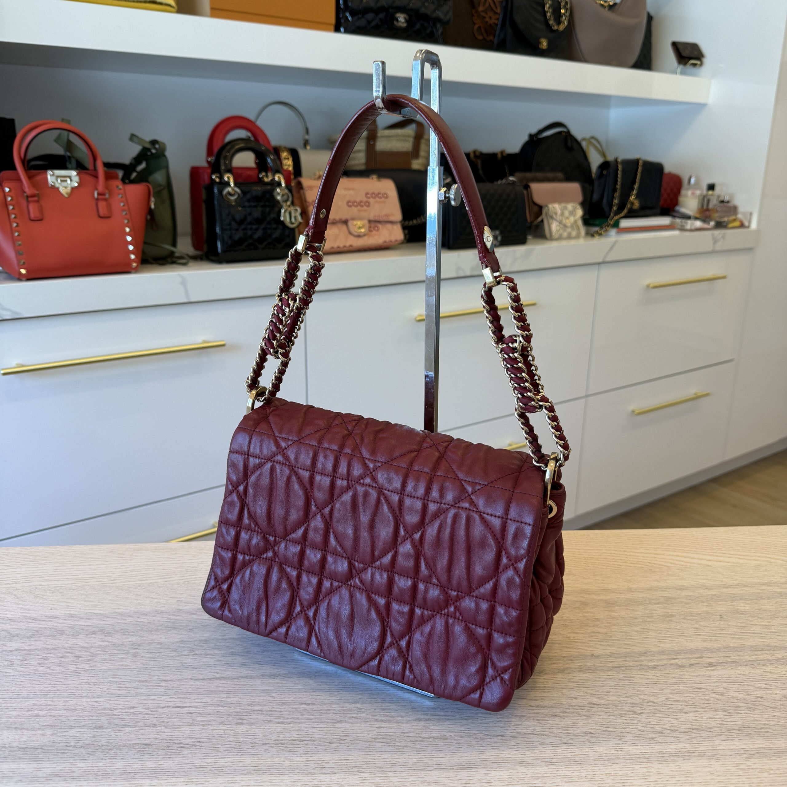 Christian Dior Delices Gaufre Cannage Lambskin Leather Medium Flap Bag