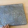 Chanel Silver Metallic Camellia Embossed Leather O-Case Zip Large Pouch