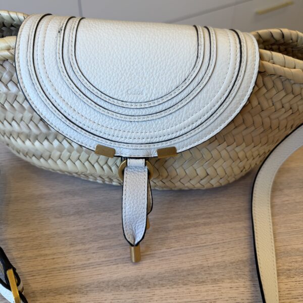 Chloe Raffia Calfskin Marcie Basket White