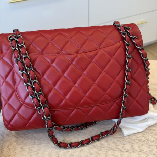 Chanel Lambskin Quilted Jumbo Double Flap Red Gunmetal Hardware