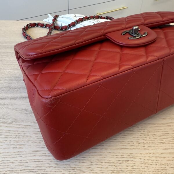 Chanel Lambskin Quilted Jumbo Double Flap Red Gunmetal Hardware
