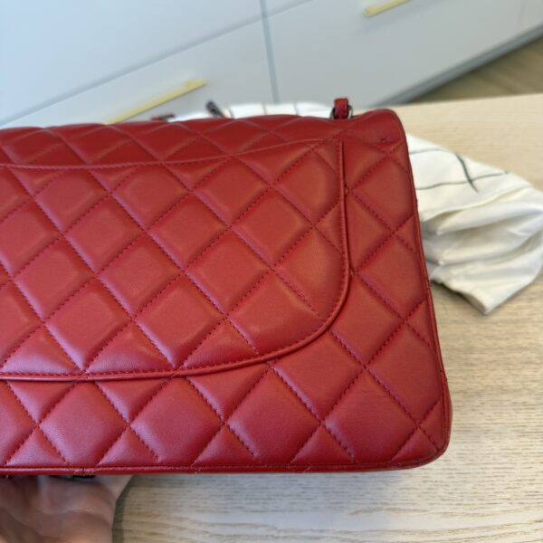 Chanel Lambskin Quilted Jumbo Double Flap Red Gunmetal Hardware