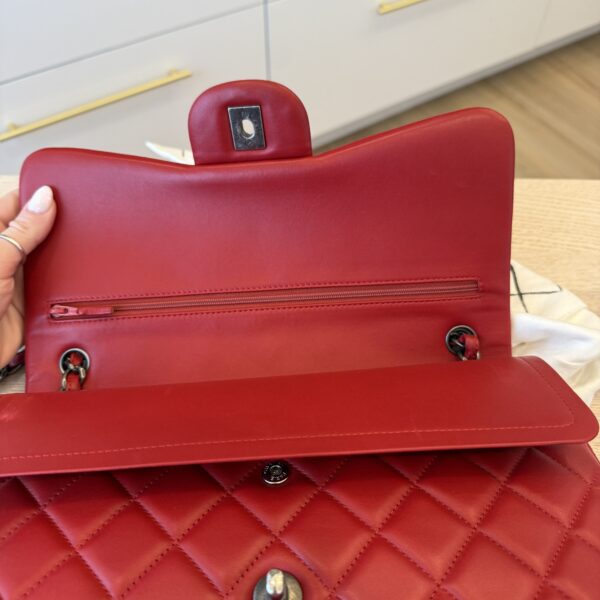 Chanel Lambskin Quilted Jumbo Double Flap Red Gunmetal Hardware