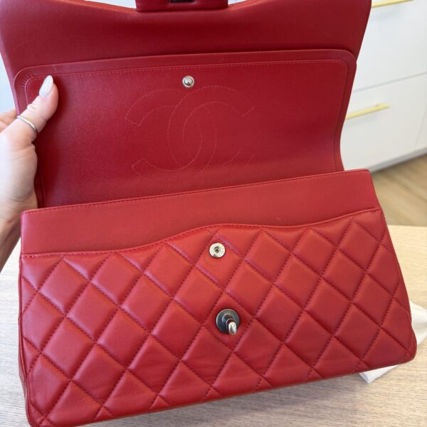 Chanel Lambskin Quilted Jumbo Double Flap Red Gunmetal Hardware