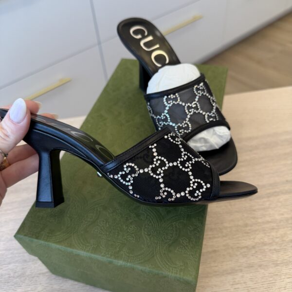 Gucci Demi Rhinestone Mesh Mule Sandals In Black Size 37