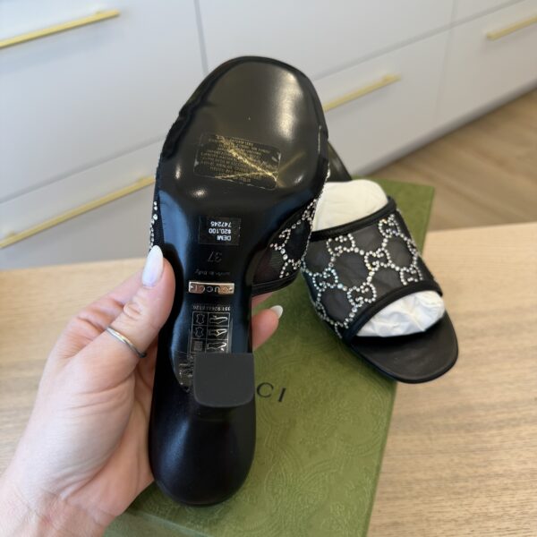 Gucci Demi Rhinestone Mesh Mule Sandals In Black Size 37