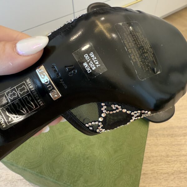 Gucci Demi Rhinestone Mesh Mule Sandals In Black Size 37