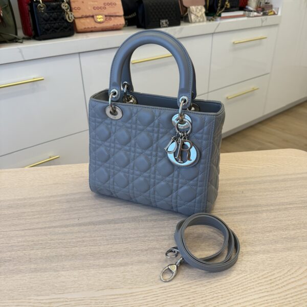 Christian Dior Lambskin Cannage Medium Lady Dior Grey Silver Hardware