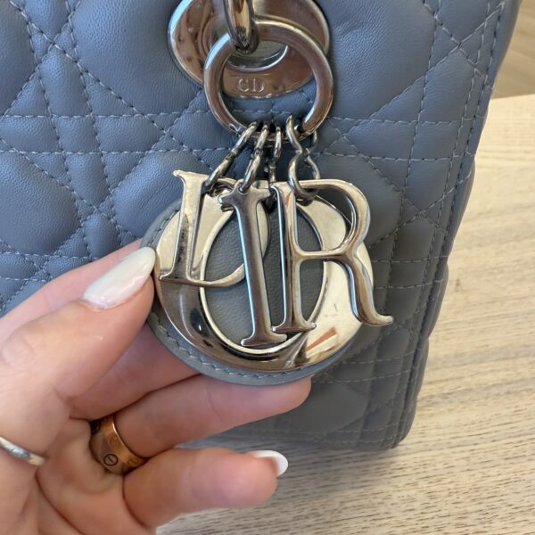 Christian Dior Lambskin Cannage Medium Lady Dior Grey Silver Hardware