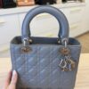 Christian Dior Lambskin Cannage Medium Lady Dior Grey Silver Hardware