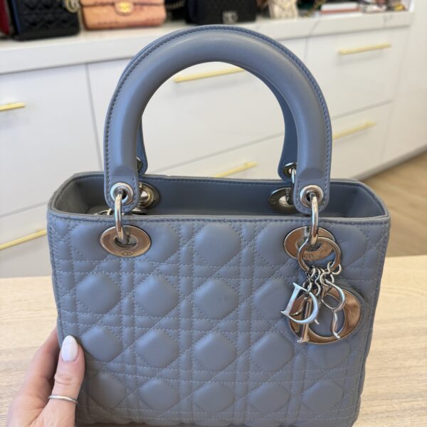 Christian Dior Lambskin Cannage Medium Lady Dior Grey Silver Hardware