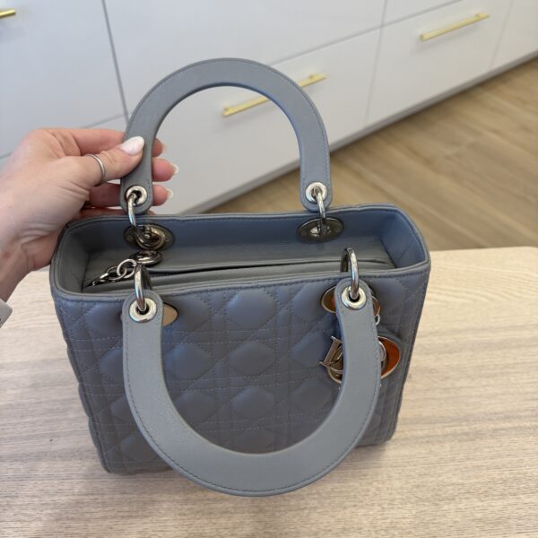 Christian Dior Lambskin Cannage Medium Lady Dior Grey Silver Hardware