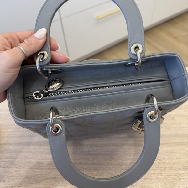 Christian Dior Lambskin Cannage Medium Lady Dior Grey Silver Hardware