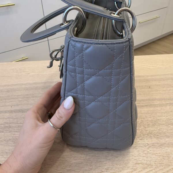 Christian Dior Lambskin Cannage Medium Lady Dior Grey Silver Hardware