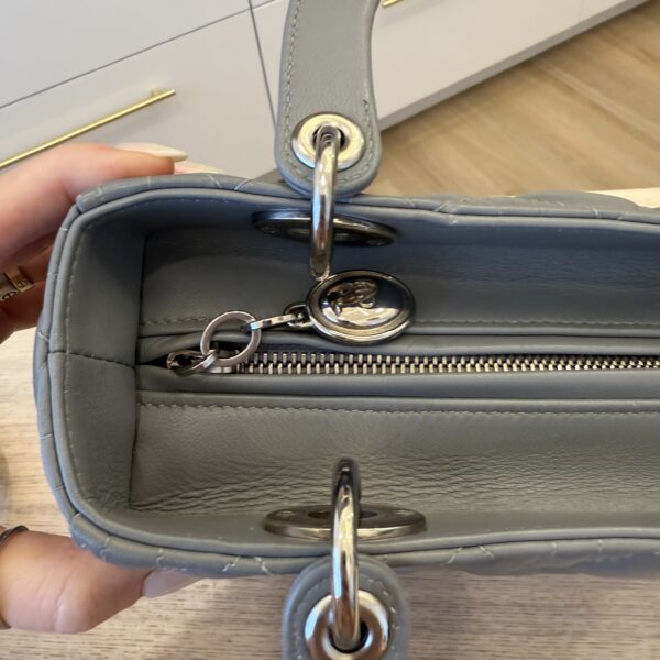 Christian Dior Lambskin Cannage Medium Lady Dior Grey Silver Hardware