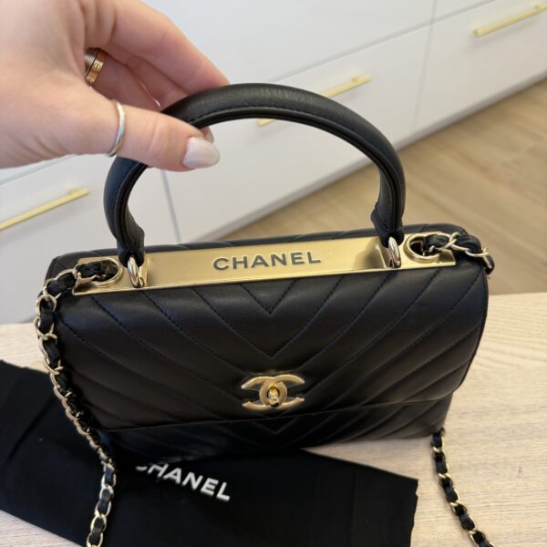 Chanel Lambskin Quilted Small Trendy CC Dual Handle Flap Bag Black Gold Hardware