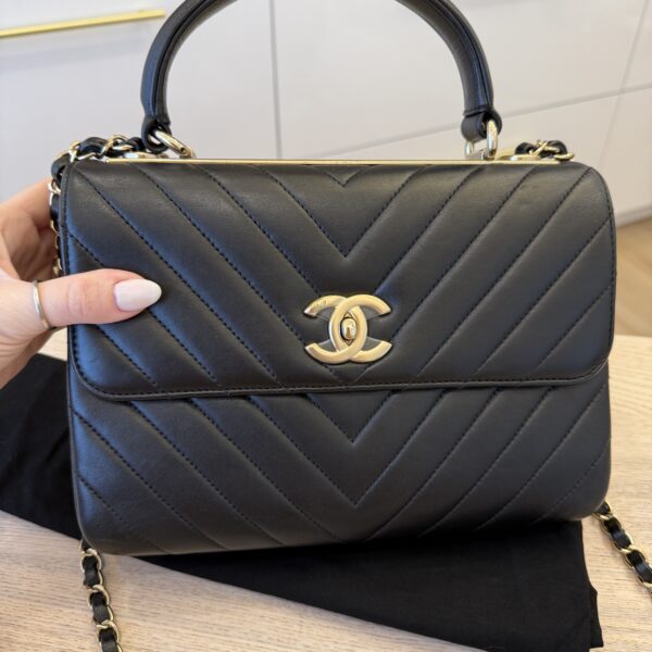 Chanel Lambskin Quilted Small Trendy CC Dual Handle Flap Bag Black Gold Hardware