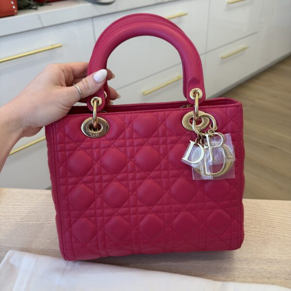 Christian Dior Lambskin Cannage Medium Lady Dior Gold Hardware Pink