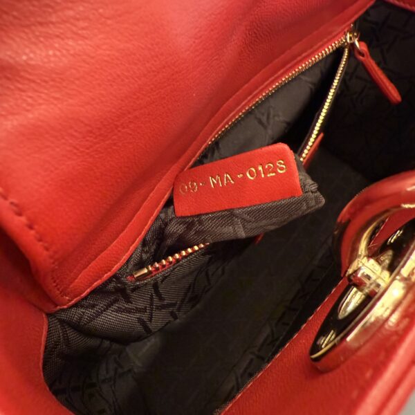 Christian Dior Lambskin Cannage Small Lady Dior Dark Red Gold Hardware Lucky Badges Strap