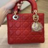 Christian Dior Lambskin Cannage Small Lady Dior Dark Red Gold Hardware Lucky Badges Strap