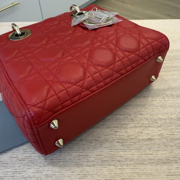 Christian Dior Lambskin Cannage Small Lady Dior Dark Red Gold Hardware Lucky Badges Strap