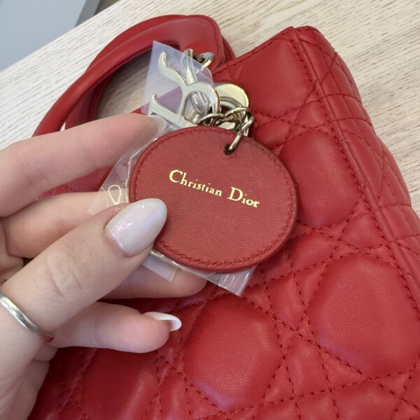 Christian Dior Lambskin Cannage Small Lady Dior Dark Red Gold Hardware Lucky Badges Strap