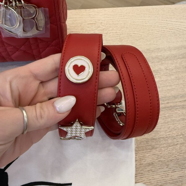 Christian Dior Lambskin Cannage Small Lady Dior Dark Red Gold Hardware Lucky Badges Strap