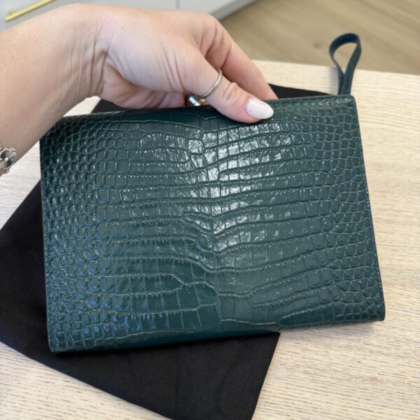 Louis Vuitton Calfskin Crocodile Embossed Monogram Cassandre Flap Pouch Foliage Green