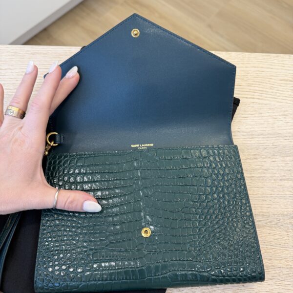 Louis Vuitton Calfskin Crocodile Embossed Monogram Cassandre Flap Pouch Foliage Green