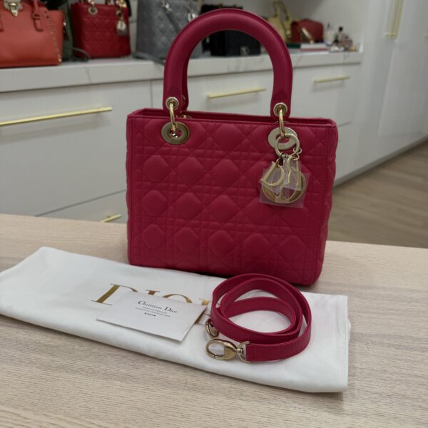 Christian Dior Lambskin Cannage Medium Lady Dior Gold Hardware Pink