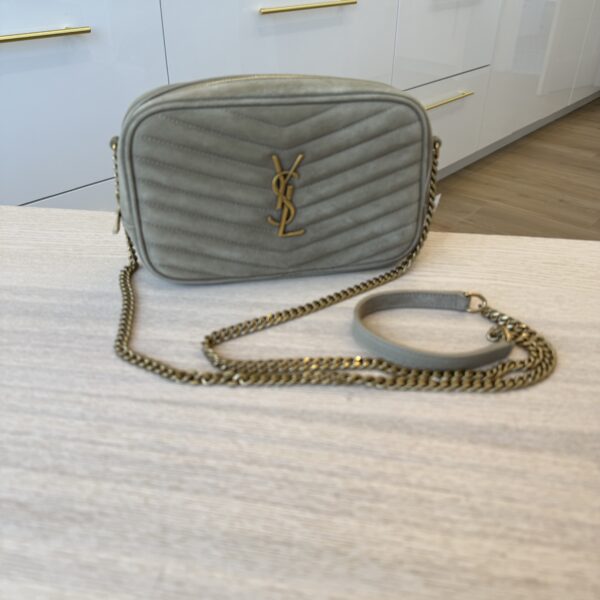 Saint Laurent (YSL) Lou Mini Ysl Camera Bag In Quilted Suede In Matt Gold