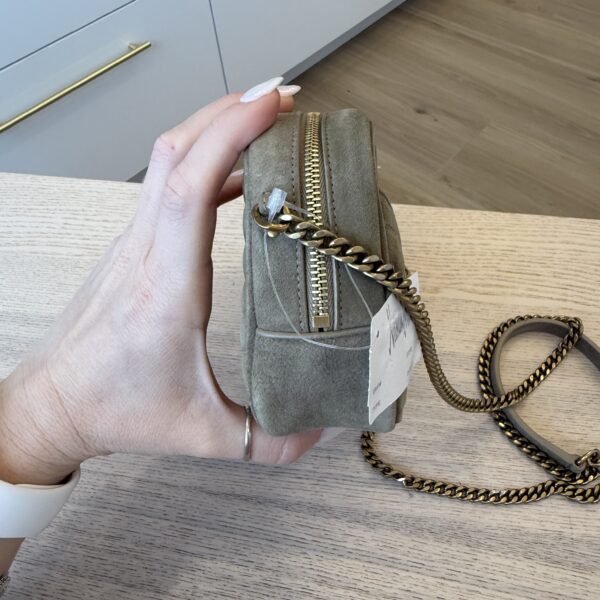 Saint Laurent (YSL) Lou Mini Ysl Camera Bag In Quilted Suede In Matt Gold