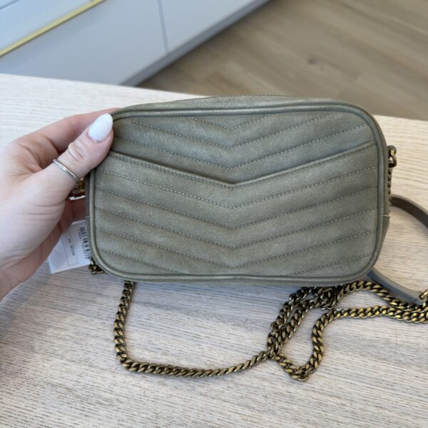 Saint Laurent (YSL) Lou Mini Ysl Camera Bag In Quilted Suede In Matt Gold