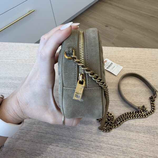 Saint Laurent (YSL) Lou Mini Ysl Camera Bag In Quilted Suede In Matt Gold