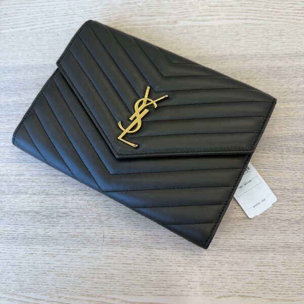 Saint Laurent YSL Monogram Flap Clutch Bag in Smooth Leather Light Musk
