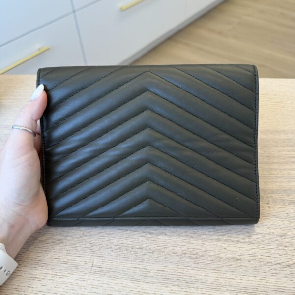 Saint Laurent YSL Monogram Flap Clutch Bag in Smooth Leather Light Musk
