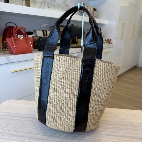 Chloe Large Woody Basket in Natural Fibers Leather