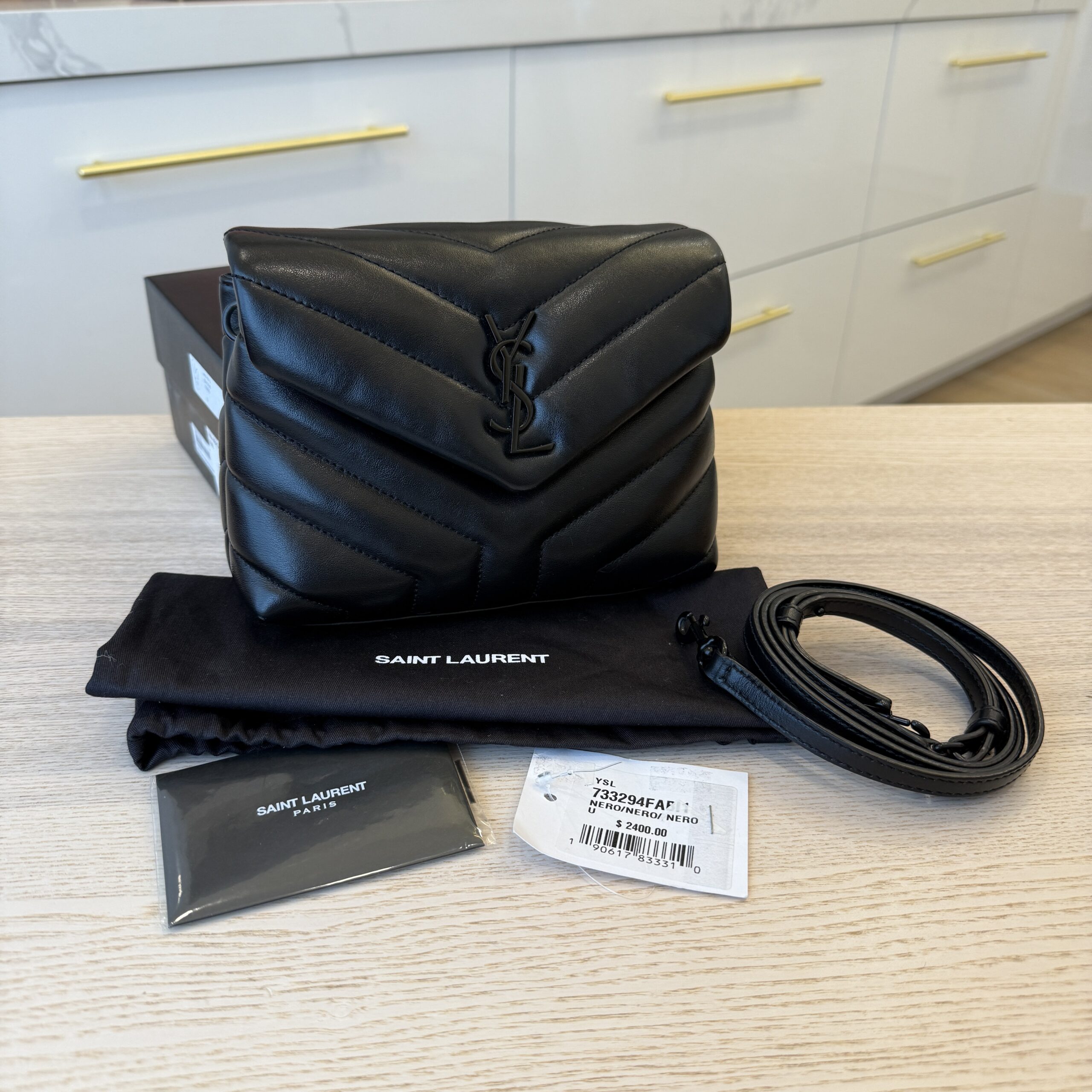Saint Laurent (YSL) Calfskin Y Quilted Monogram Toy Loulou Satchel Black and Black hardware