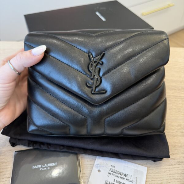 Saint Laurent (YSL) Calfskin Y Quilted Monogram Toy Loulou Satchel Black and Black hardware