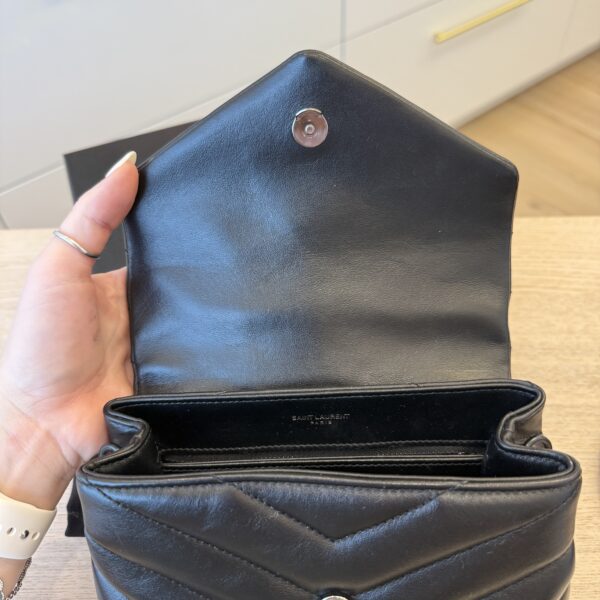 Saint Laurent (YSL) Calfskin Y Quilted Monogram Toy Loulou Satchel Black and Black hardware