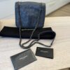 Saint Laurent (YSL) Crinkled Calfskin Matelasse Monogram Niki Chain Wallet Storm