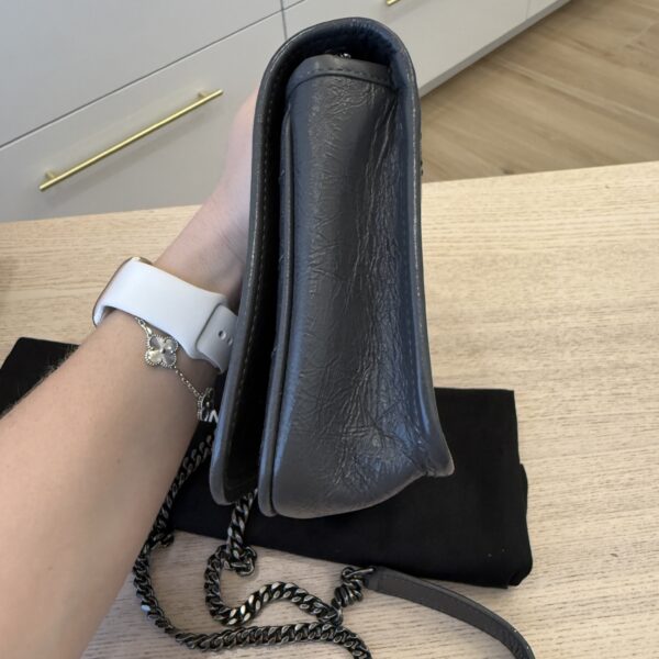 Saint Laurent (YSL) Crinkled Calfskin Matelasse Monogram Niki Chain Wallet Storm