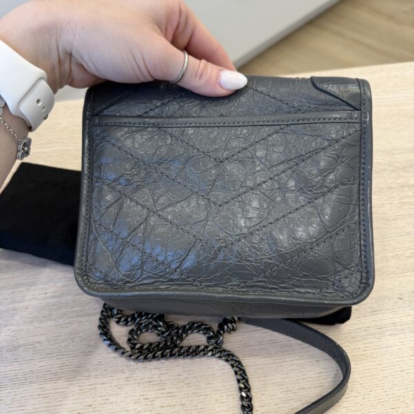 Saint Laurent (YSL) Crinkled Calfskin Matelasse Monogram Niki Chain Wallet Storm